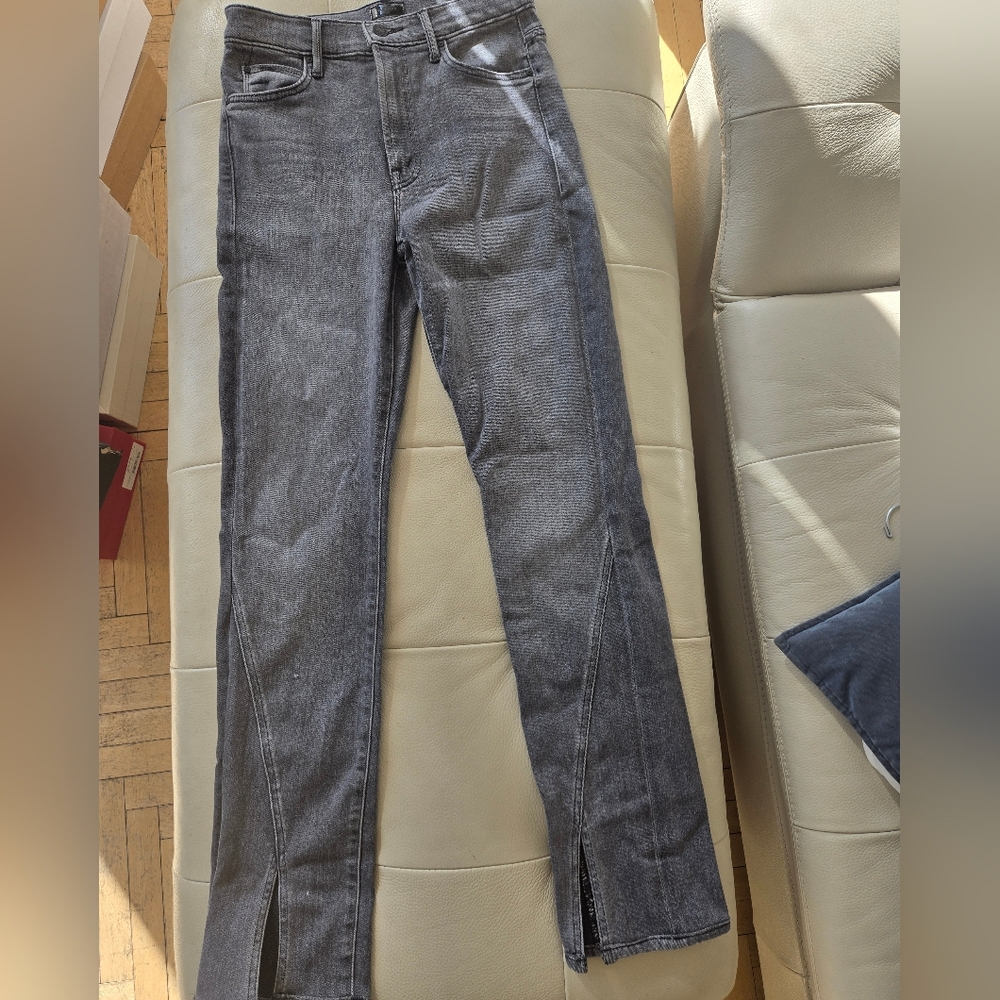 Mother THE RASCAL SLICED UP HEEL IN DIGGING UP DIRT GRAY JEANS 26